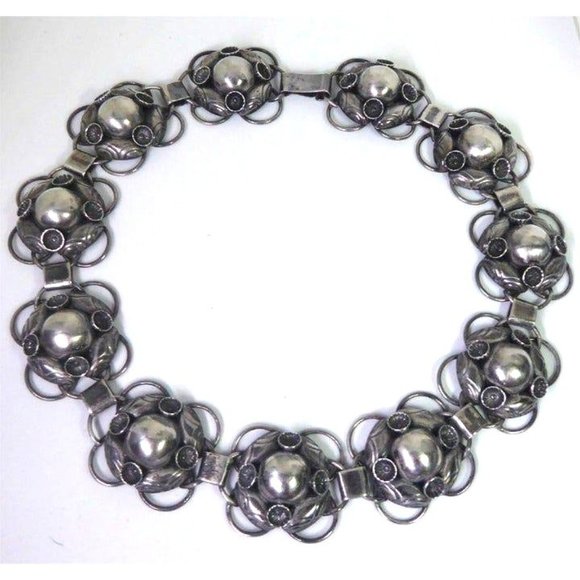 Vintage Danish Sterling Silver Floral Link Necklace Signed Kean Elegant Design - Picture 1 of 9